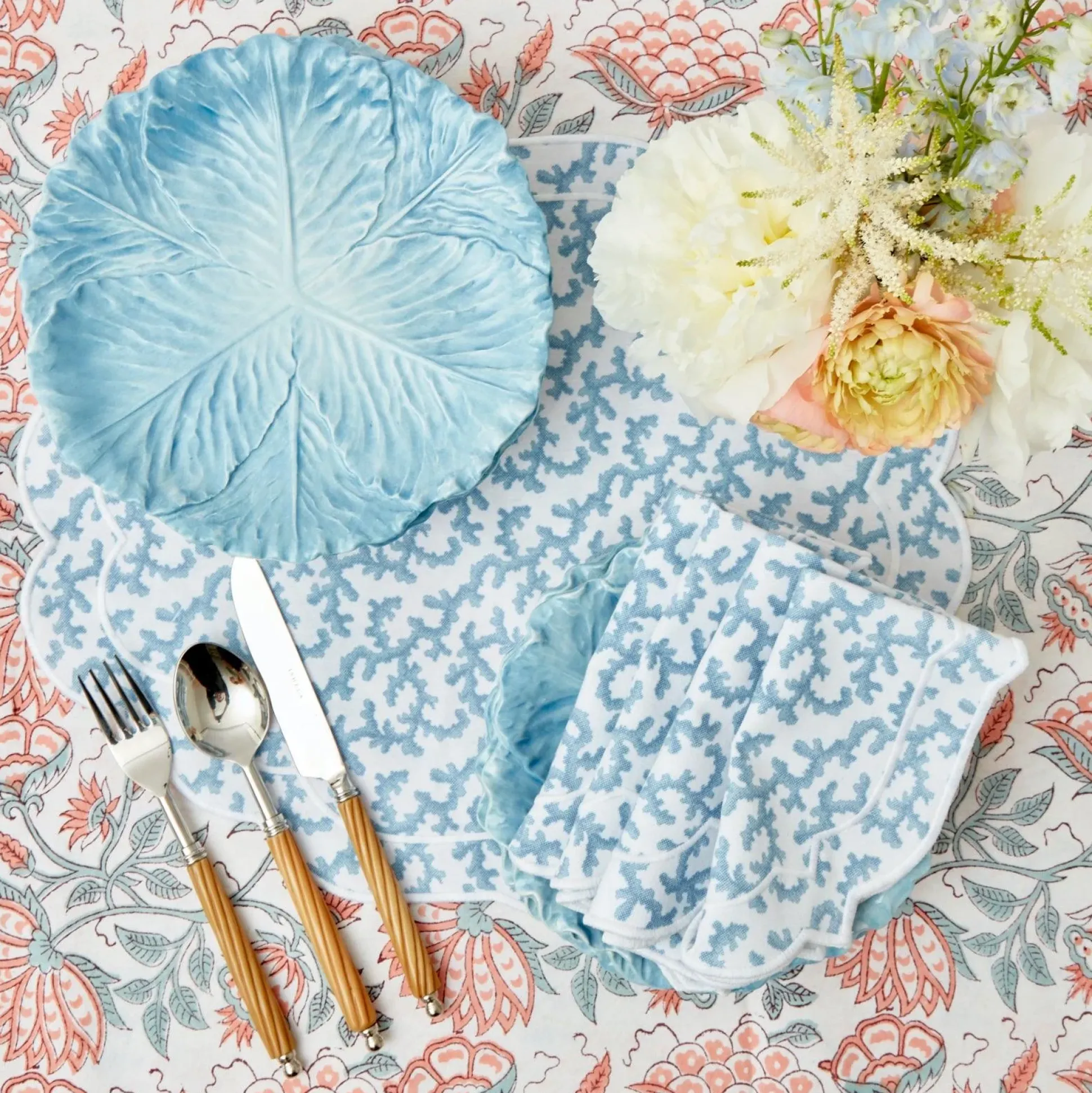 Edie Blue Coral Napkins (Set Of 4)