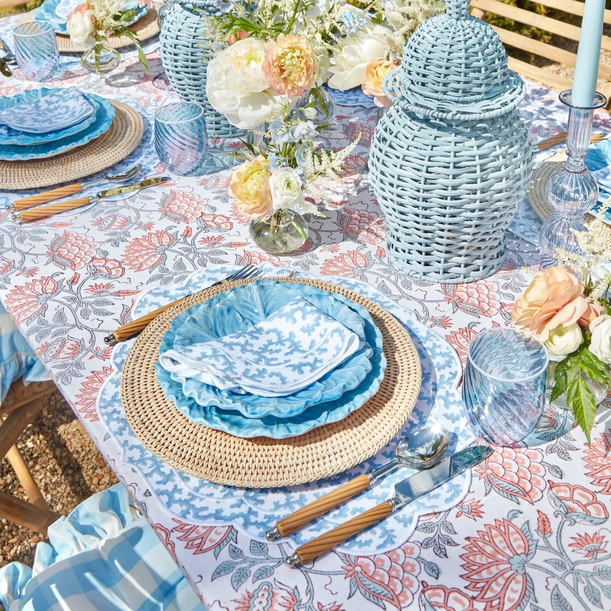 Edie Blue Coral Placemats & Napkins (Set Of 4)