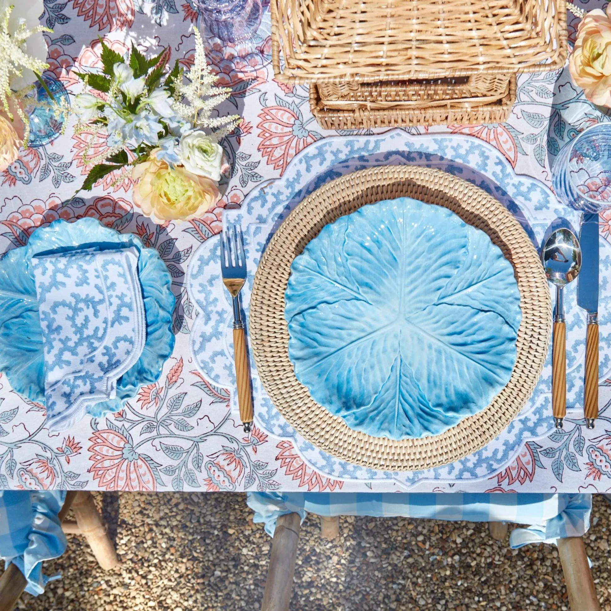 Edie Blue Coral Placemats & Napkins (Set Of 4)