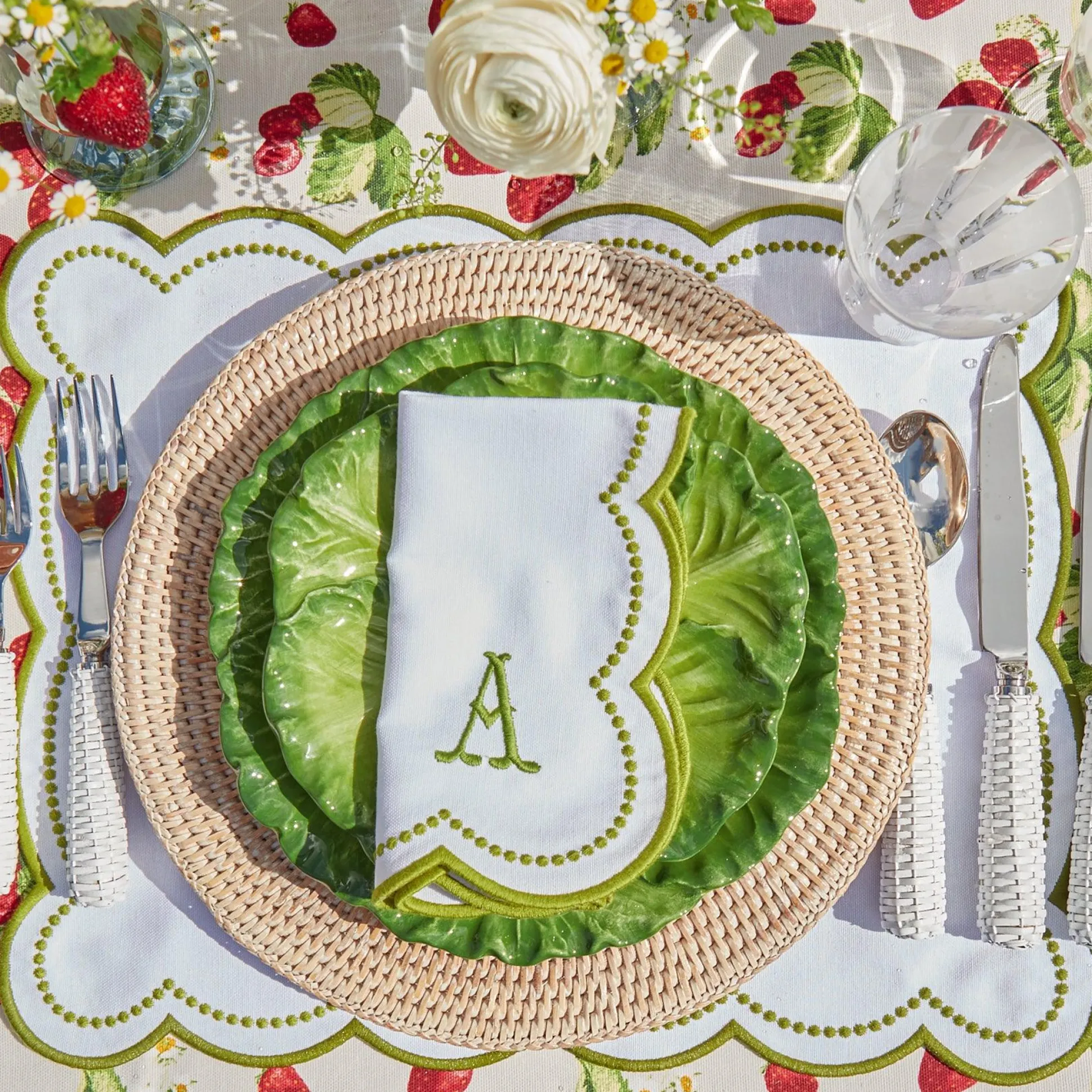 Elsa White & Green Napkins (Set Of 4)