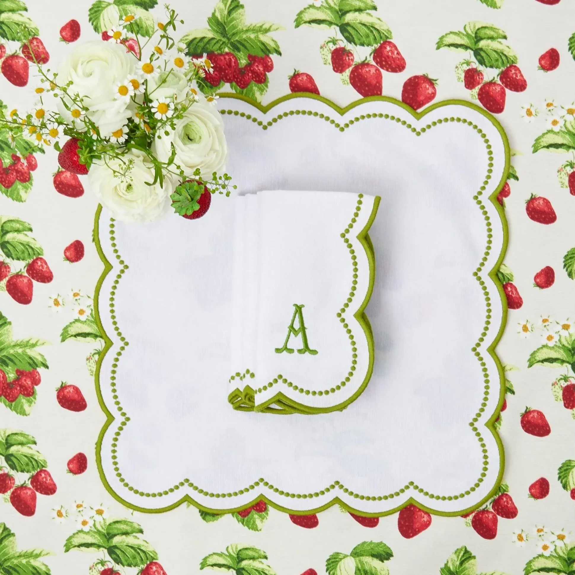Elsa White & Green Napkins (Set Of 4)