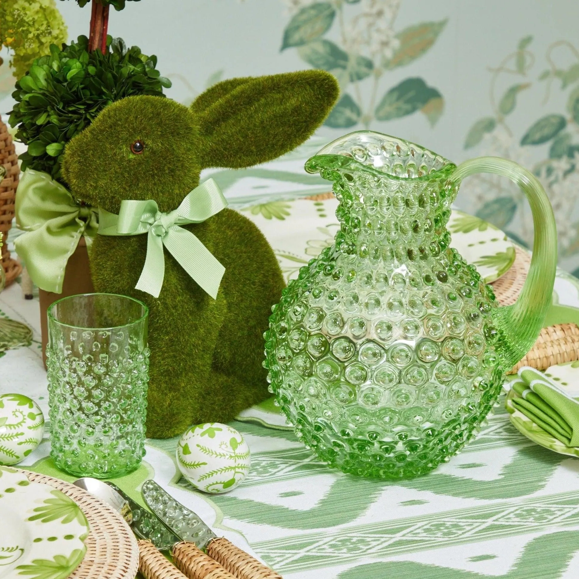 Emerald Hobnail Glasses & Jug Set