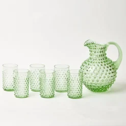 Emerald Hobnail Glasses & Jug Set