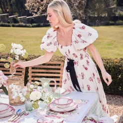 Emerald Hobnail Jug With Rose Handle & Glasses (Set Of 6)