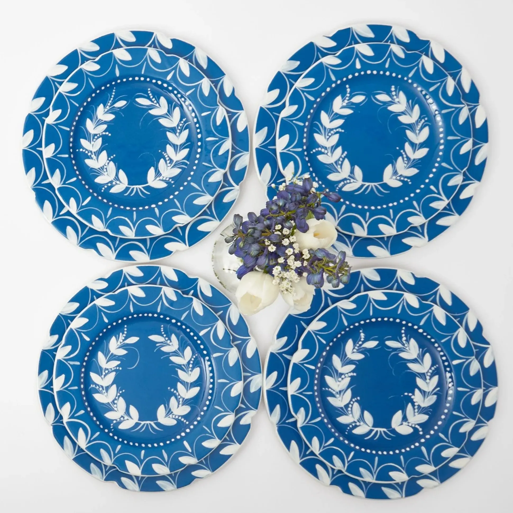 French Blue Garland Dinner & Starter Plates (Set Of 8)