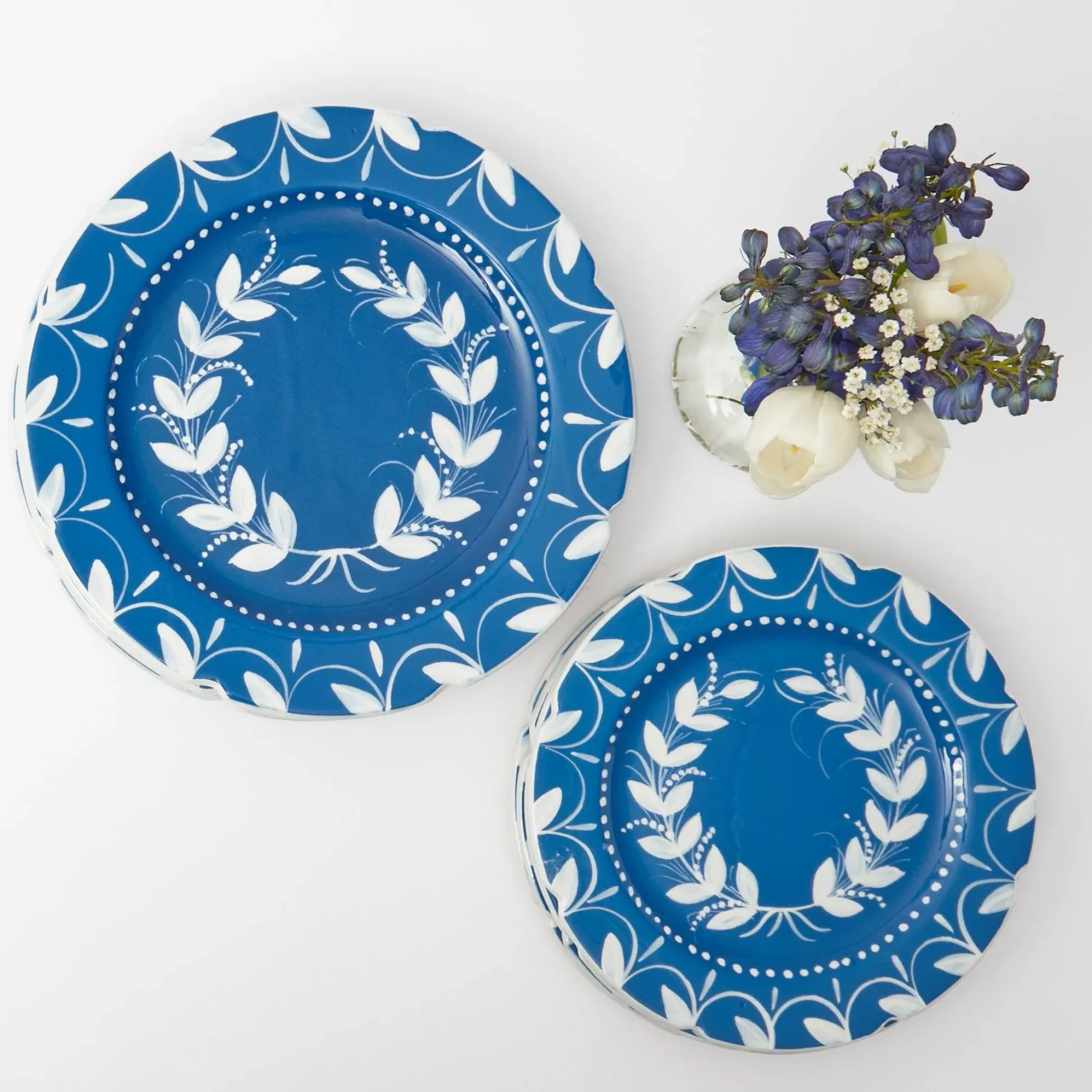 French Blue Garland Dinner & Starter Plates (Set Of 8)