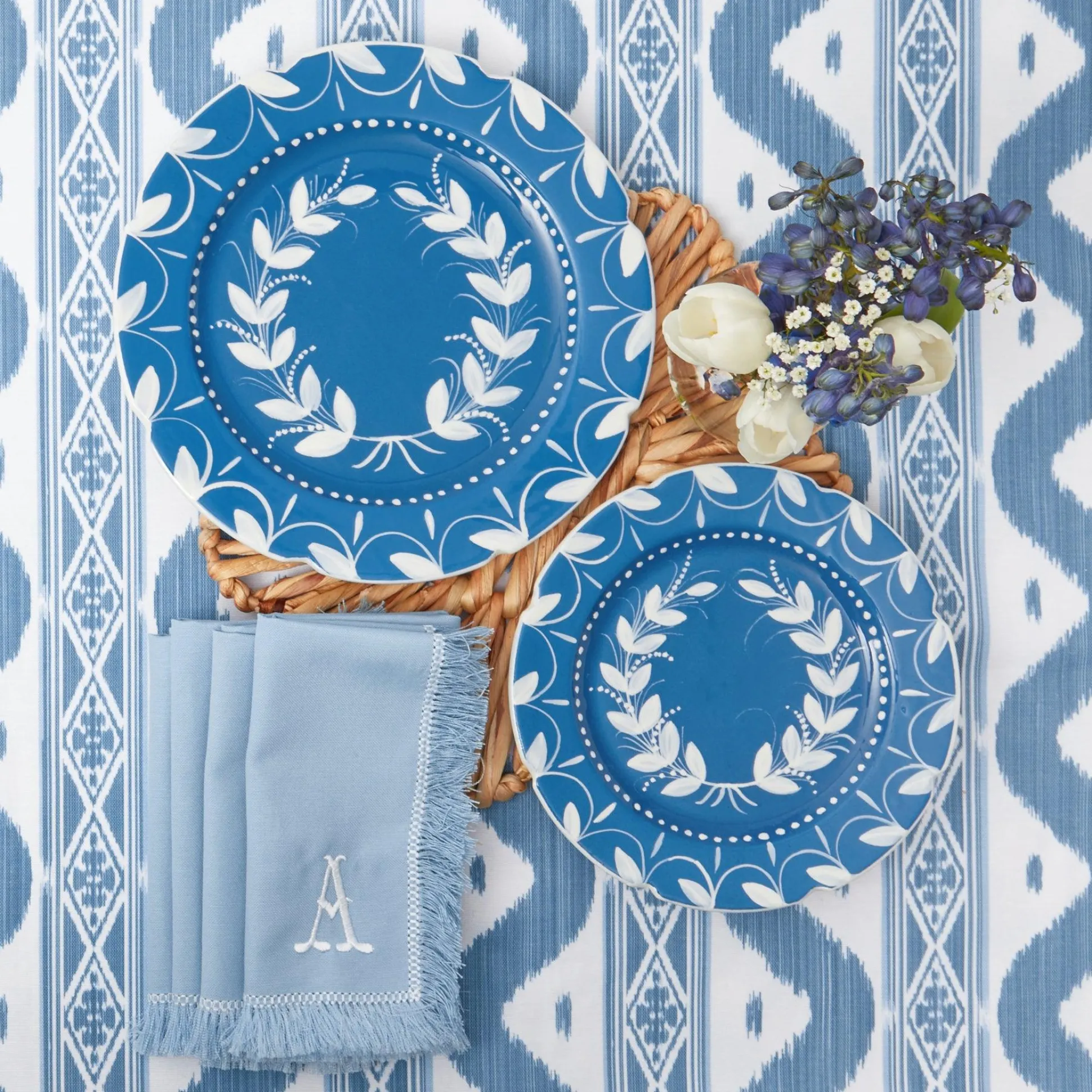 French Blue Garland Dinner & Starter Plates (Set Of 8)