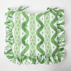 Frilled Green Ikat Seat Pad Cushion
