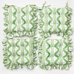Frilled Green Ikat Seat Pad Cushion