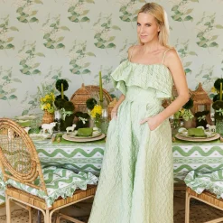 Frilled Green Ikat Seat Pad Cushion