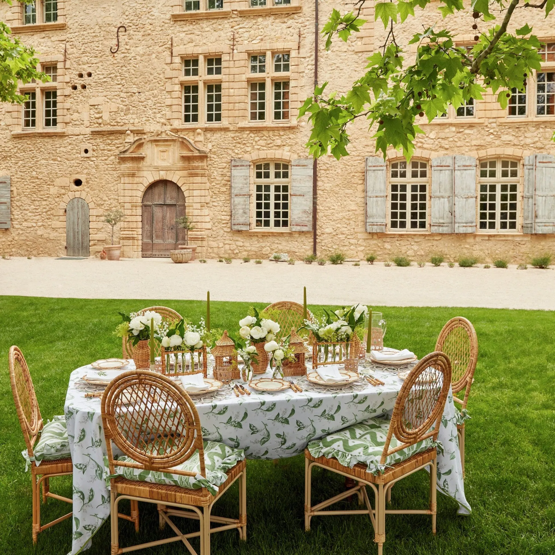 Frilled Green Ikat Seat Pad Cushion (Set Of 4)