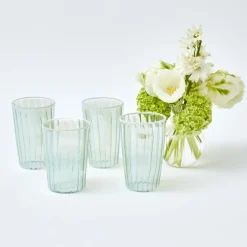Green & White Rim Water Glasses (Set Of 4)