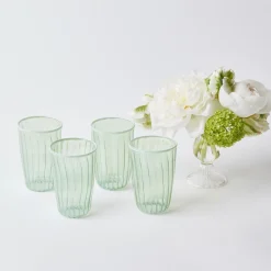 Green & White Rim Water Glasses (Set Of 4)
