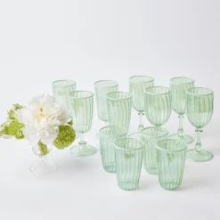 Green & White Rim Water Glasses (Set Of 4)
