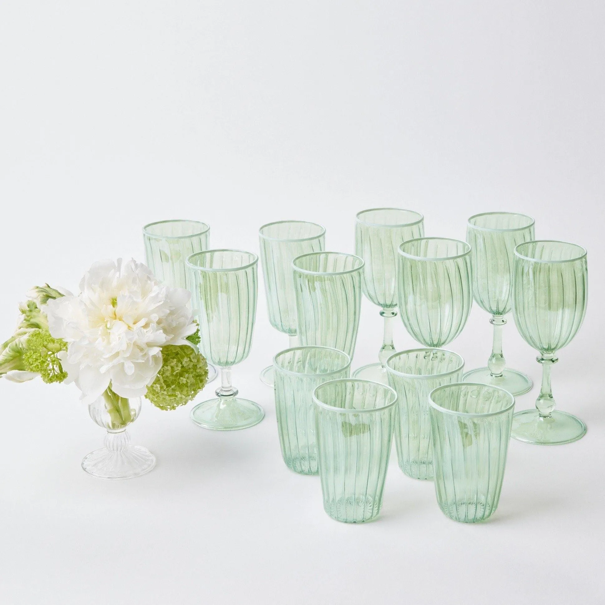 Green & White Rim Water Glasses (Set Of 4)