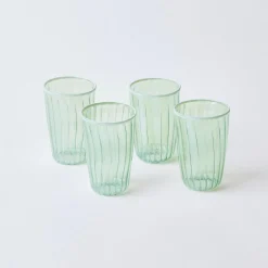 Green & White Rim Water Glasses (Set Of 4)