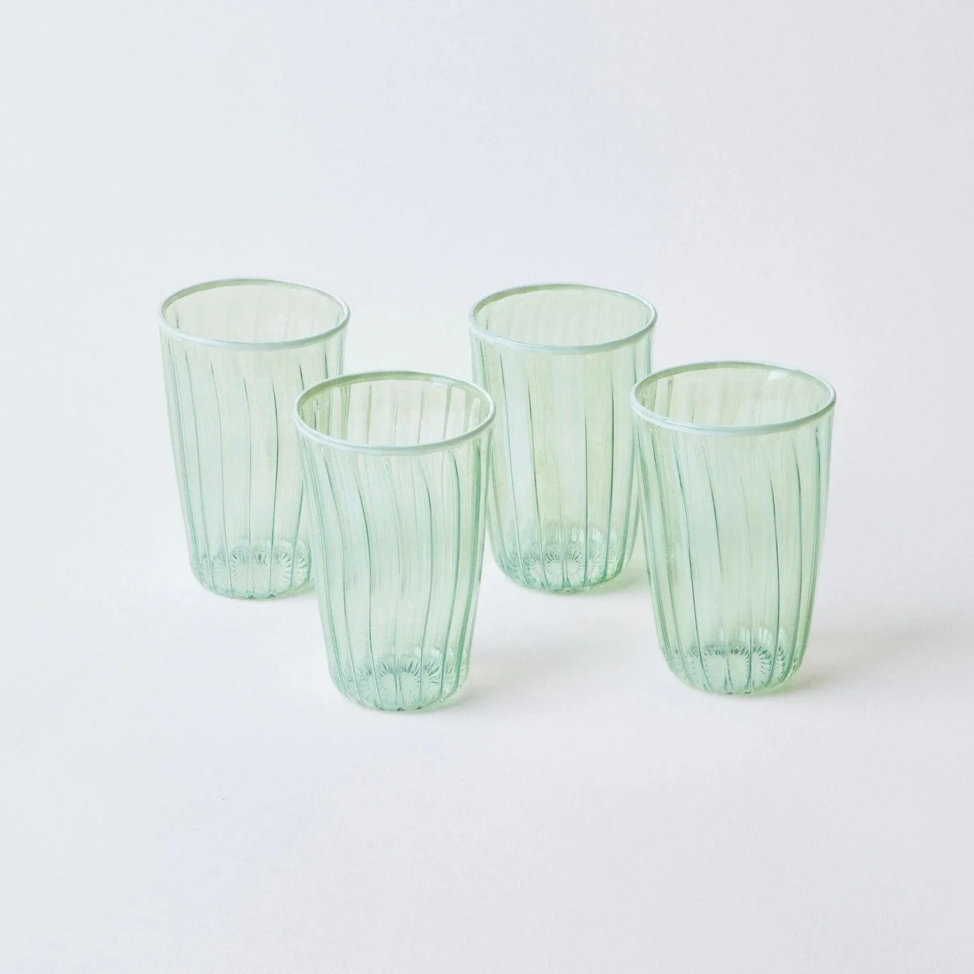 Green & White Rim Water Glasses (Set Of 4)