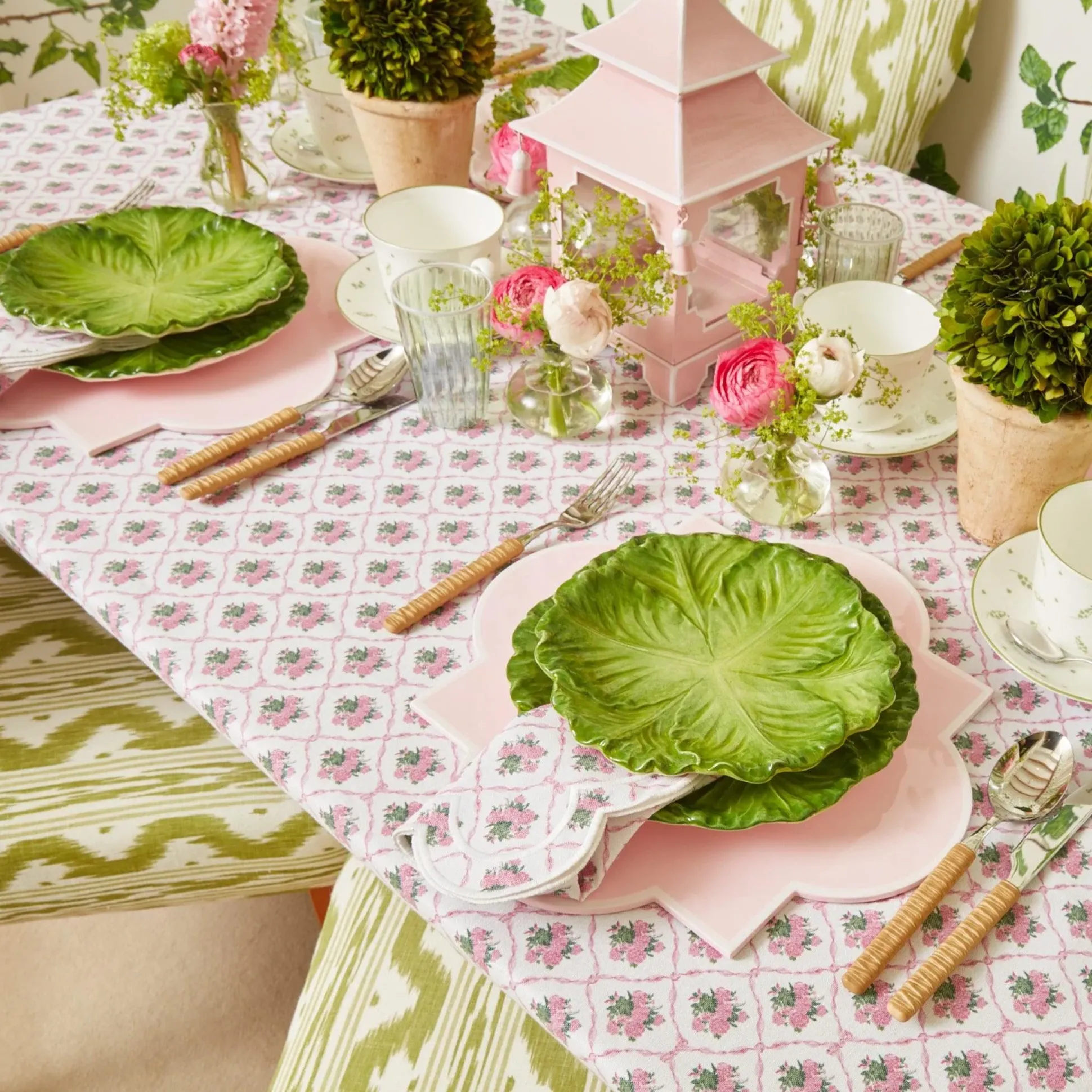 Green & White Rim Water Glasses (Set Of 4)