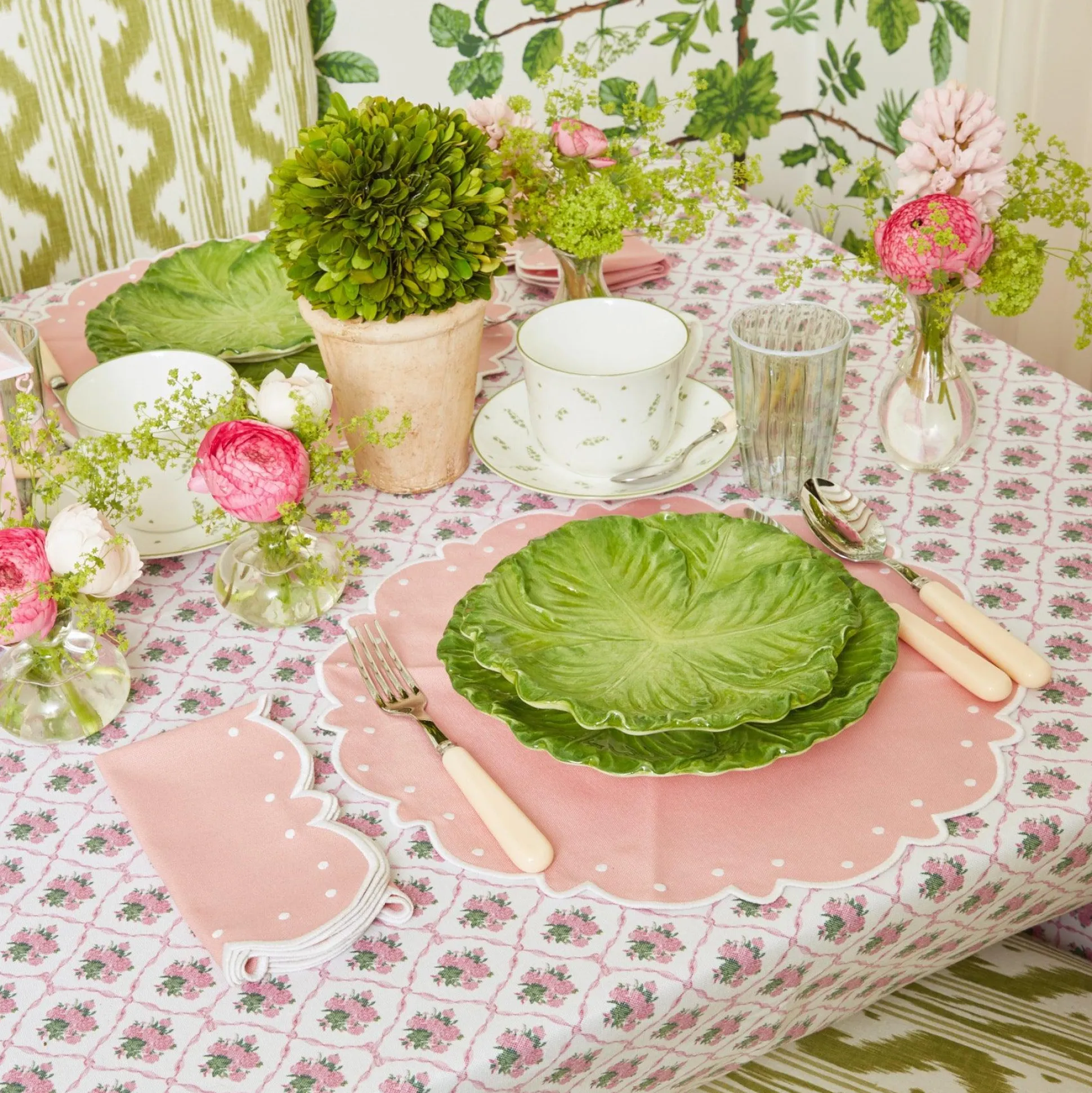 Green & White Rim Water Glasses (Set Of 4)