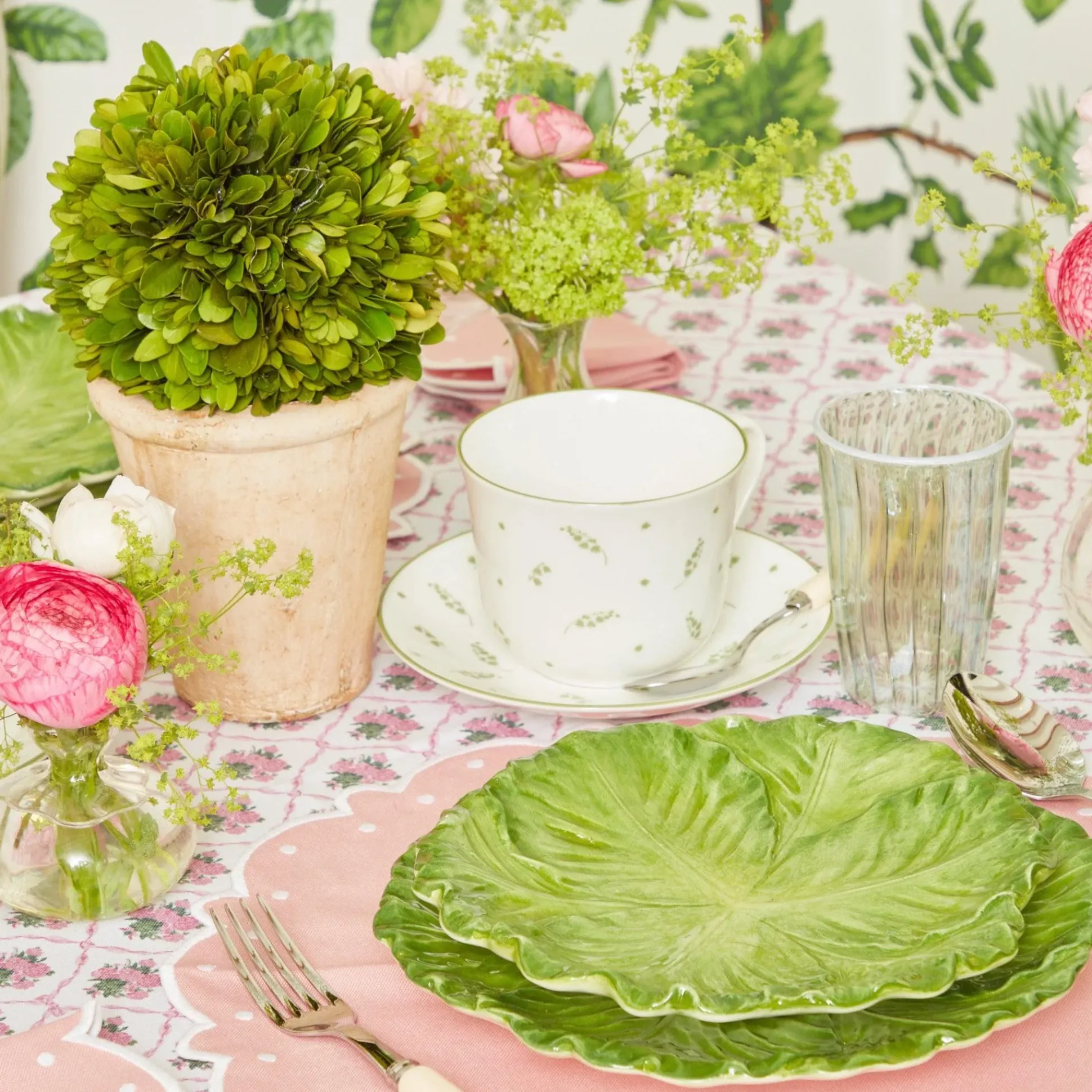 Green & White Rim Water Glasses (Set Of 4)