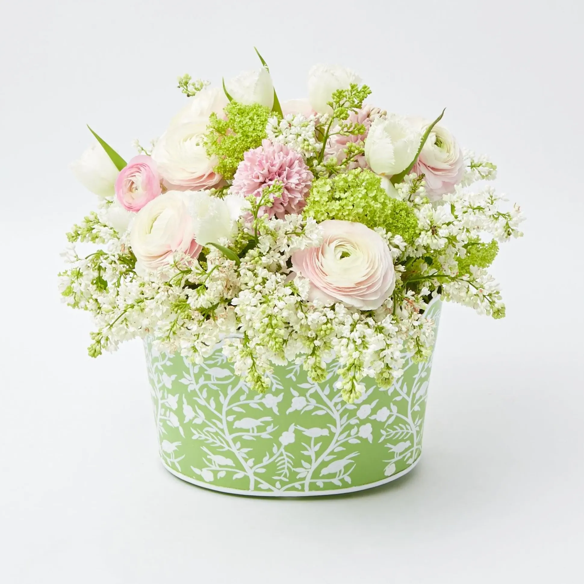 Green Floral Tole Scalloped Planter