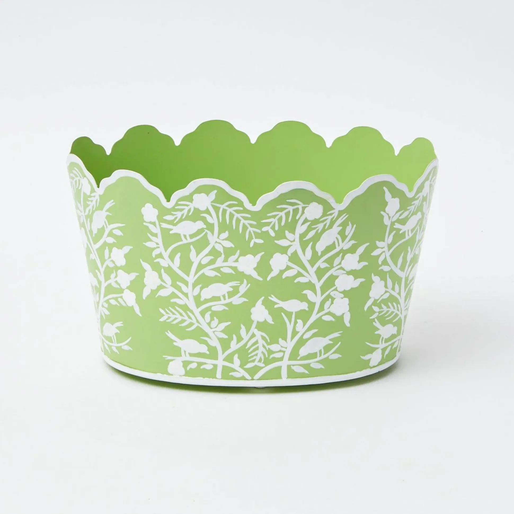 Green Floral Tole Scalloped Planter