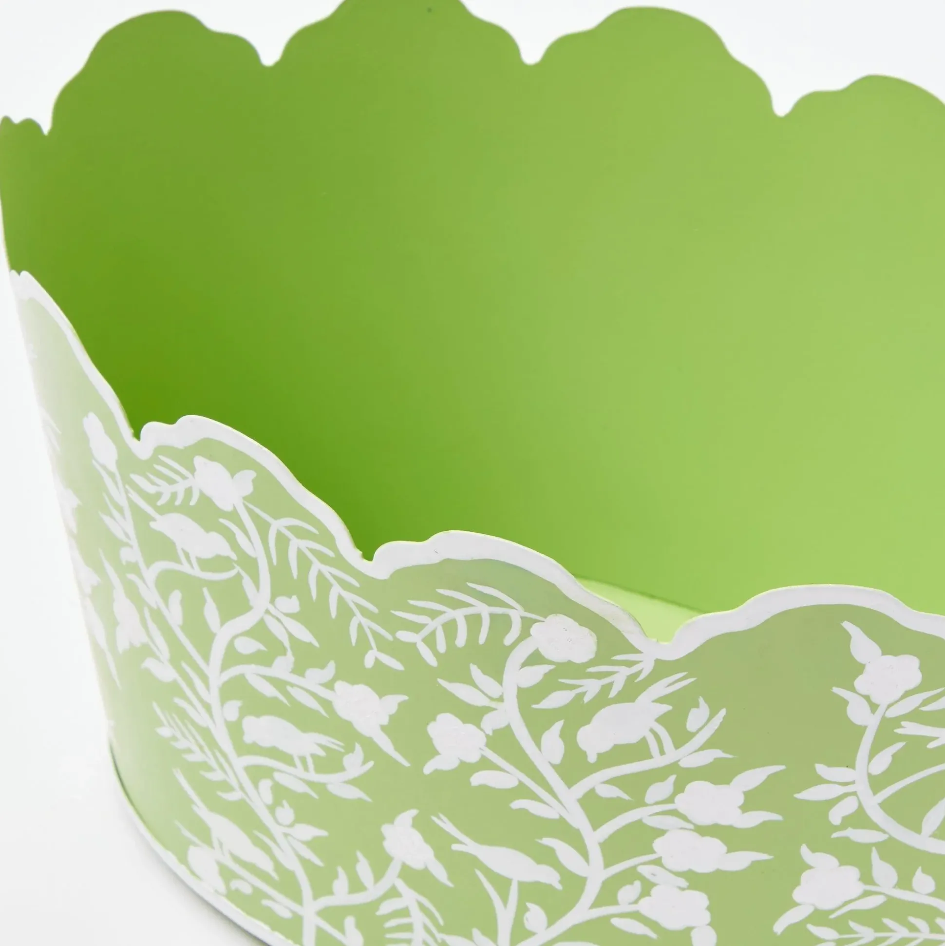 Green Floral Tole Scalloped Planter