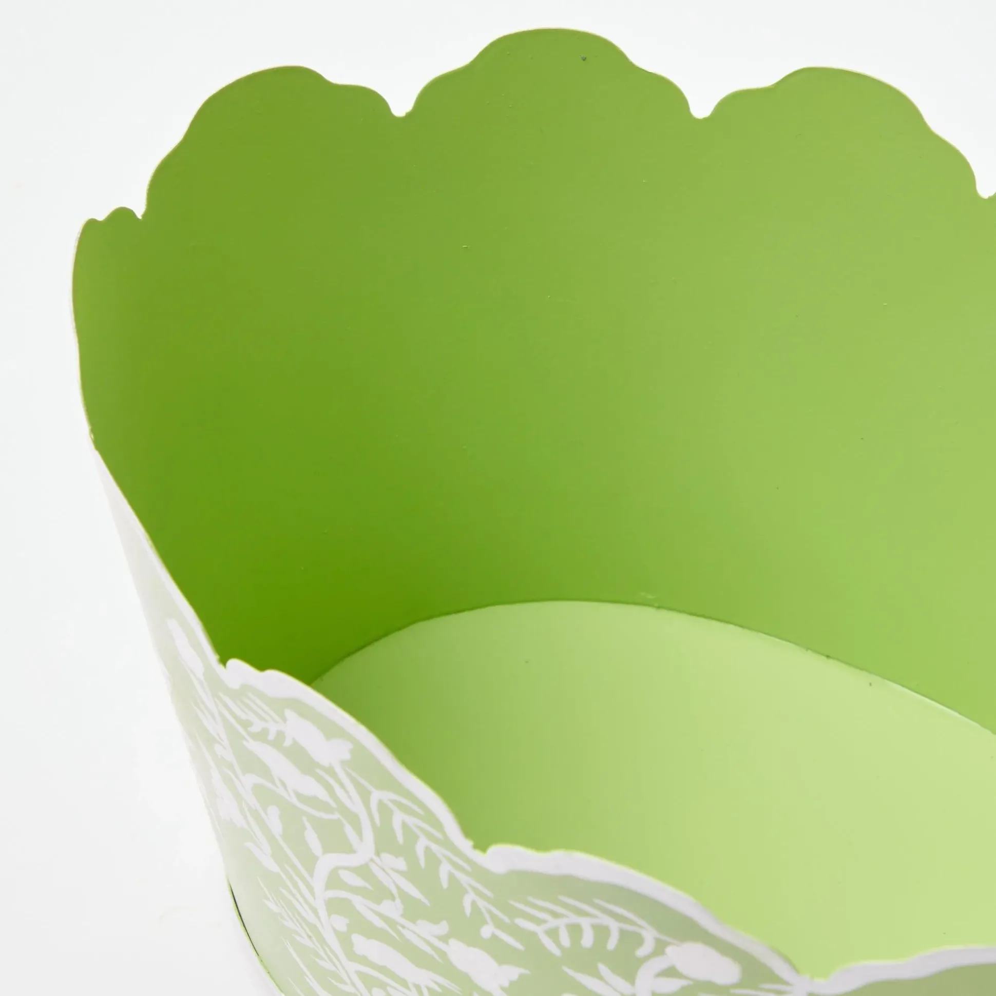 Green Floral Tole Scalloped Planter