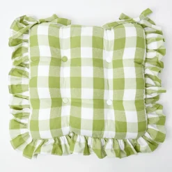 Green Gingham Ruffle Seat Pad Cushions (Set Of 4)