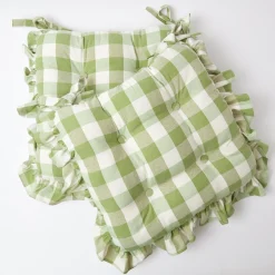 Green Gingham Ruffle Seat Pad Cushions (Set Of 4)
