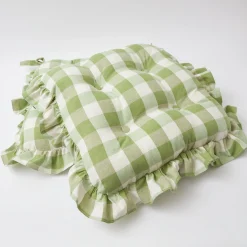 Green Gingham Ruffle Seat Pad Cushion