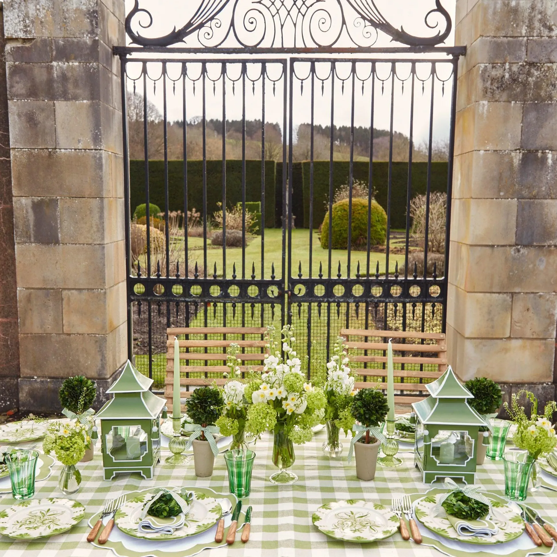 Green Gingham Tablecloth