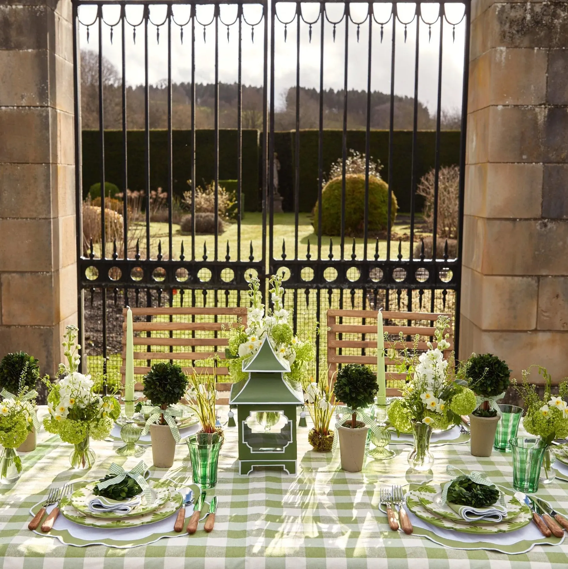 Green Gingham Tablecloth