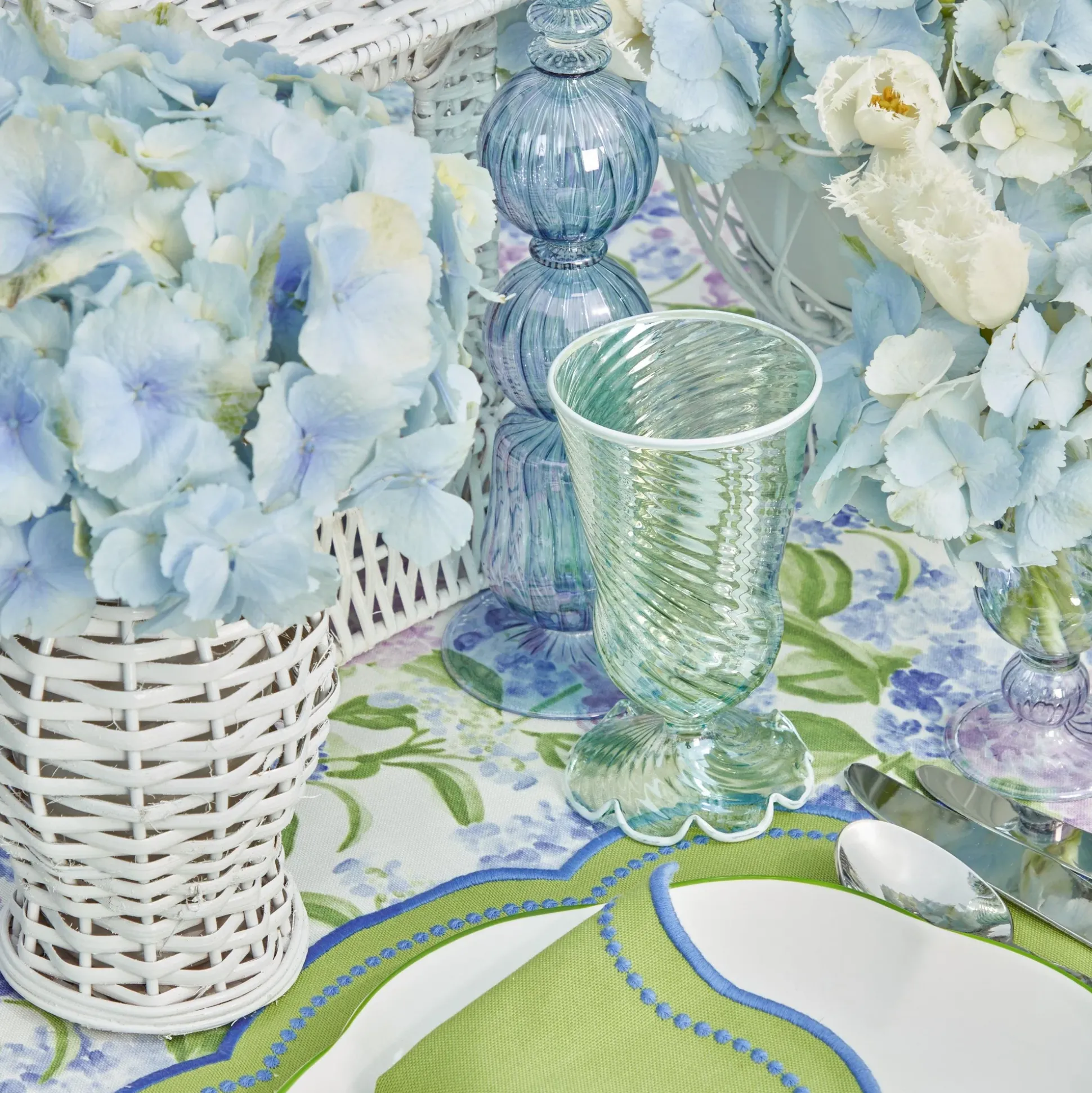 Green White Rim Frilled Glasses (Set Of 4)