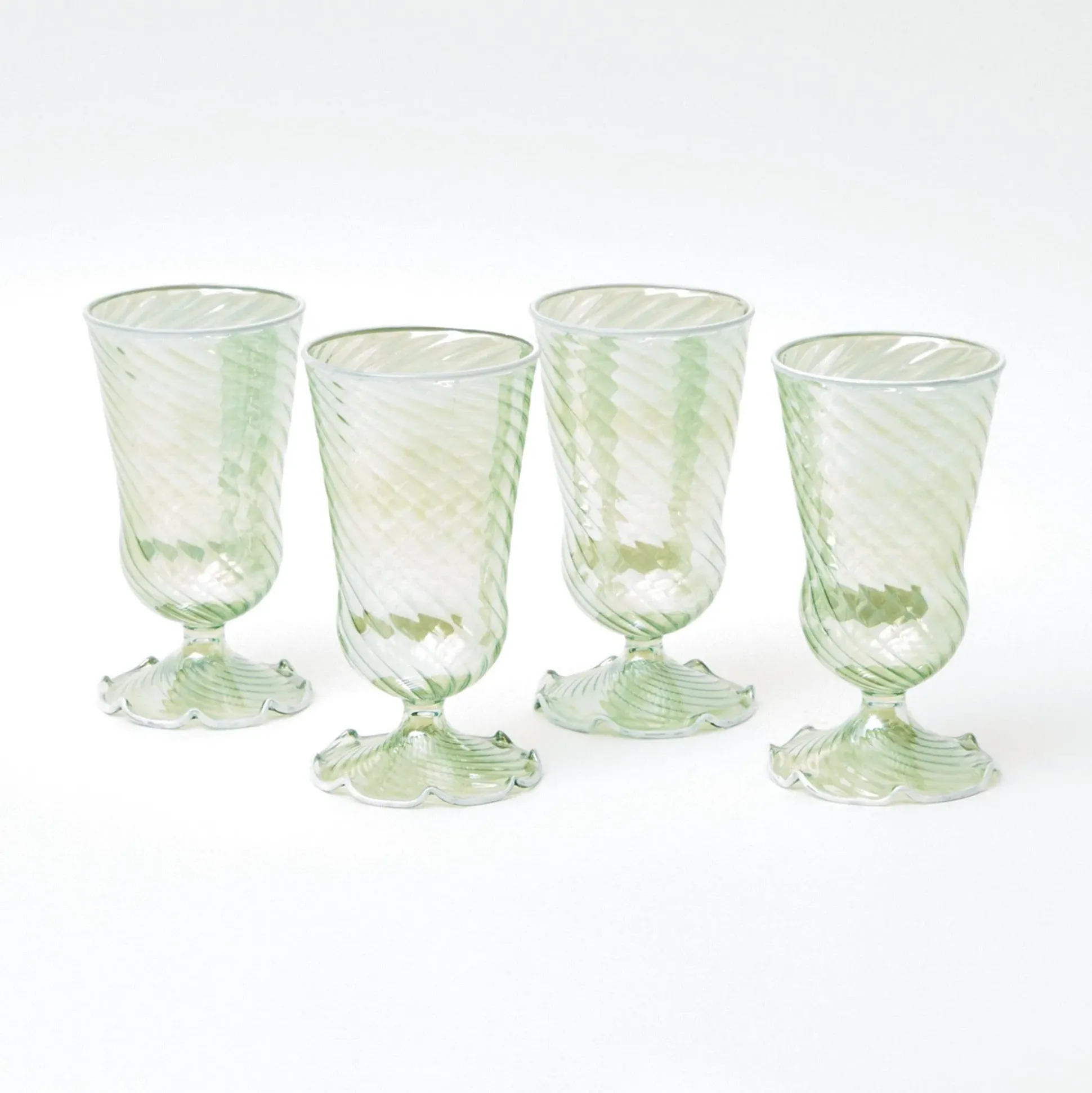 Green White Rim Frilled Glasses (Set Of 4)