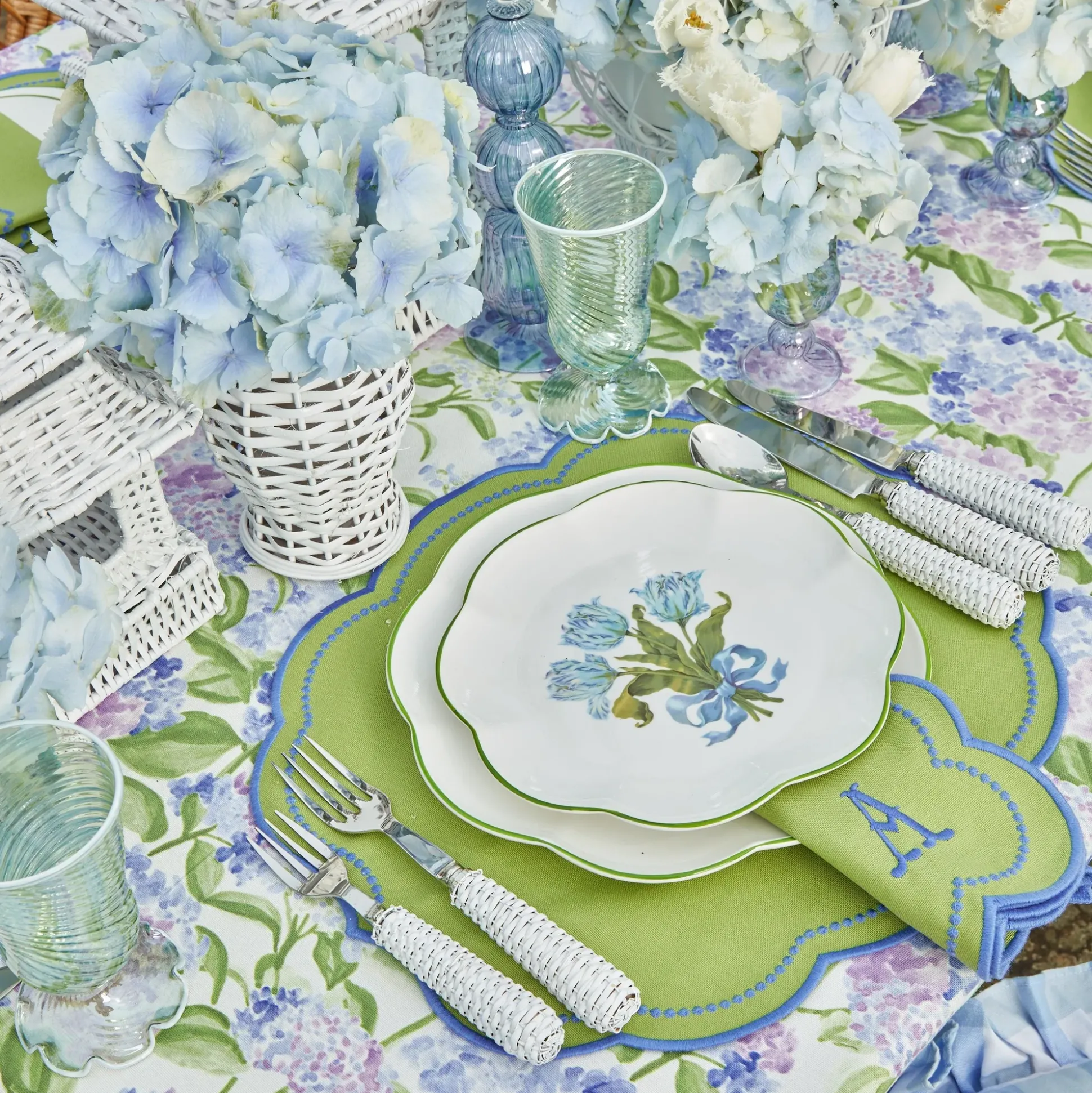 Green White Rim Frilled Glasses (Set Of 4)