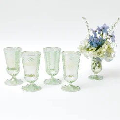 Green White Rim Frilled Glasses (Set Of 4)