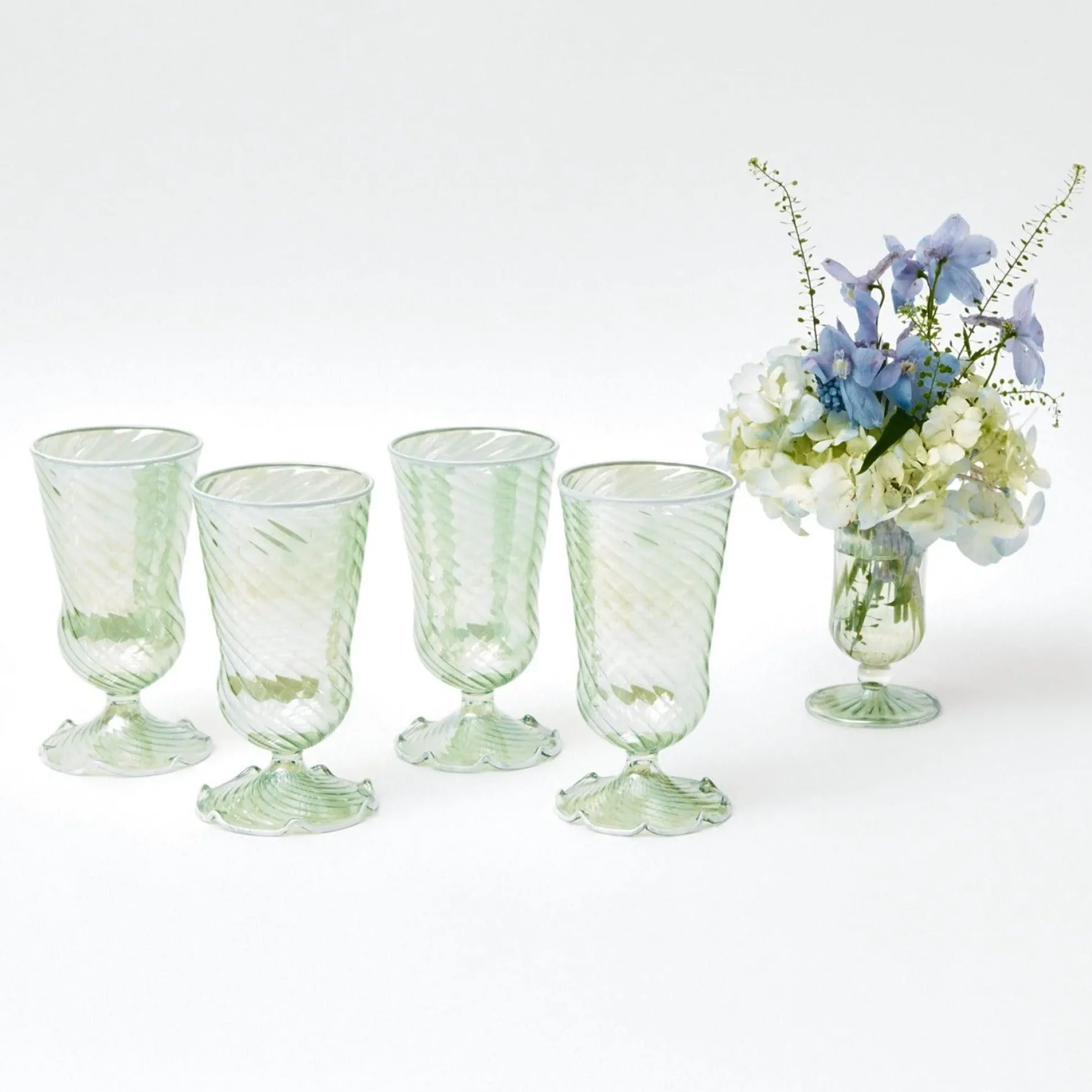 Green White Rim Frilled Glasses (Set Of 4)