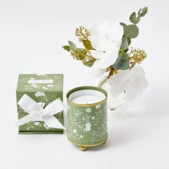 Hand Painted Olive Floral Tole Candle Pot