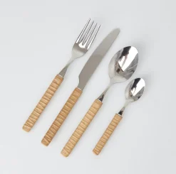 Light Brown Rattan Effect Cutlery (4Pcs)