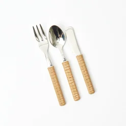 Light Brown Rattan Effect Childrens Cutlery (3 Piece)