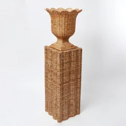 Liliana Scalloped Rattan Pedestal And Urn