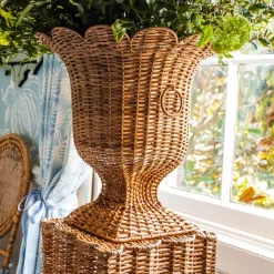 Liliana Scalloped Rattan Pedestal And Urn
