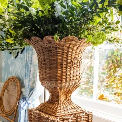 Liliana Scalloped Rattan Pedestal And Urn