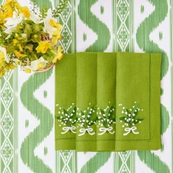 Lily Of The Valley Green Linen Napkins (Set Of 4)