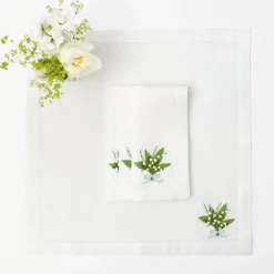 Lily Of The Valley White Linen Napkins (Set Of 4)