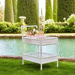 Lorenzo White Rattan Bar Cart