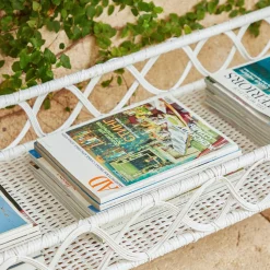Madeleine White Rattan Scalloped Console Table