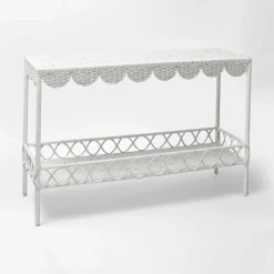 Madeleine White Rattan Scalloped Console Table