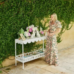 Madeleine White Rattan Scalloped Console Table